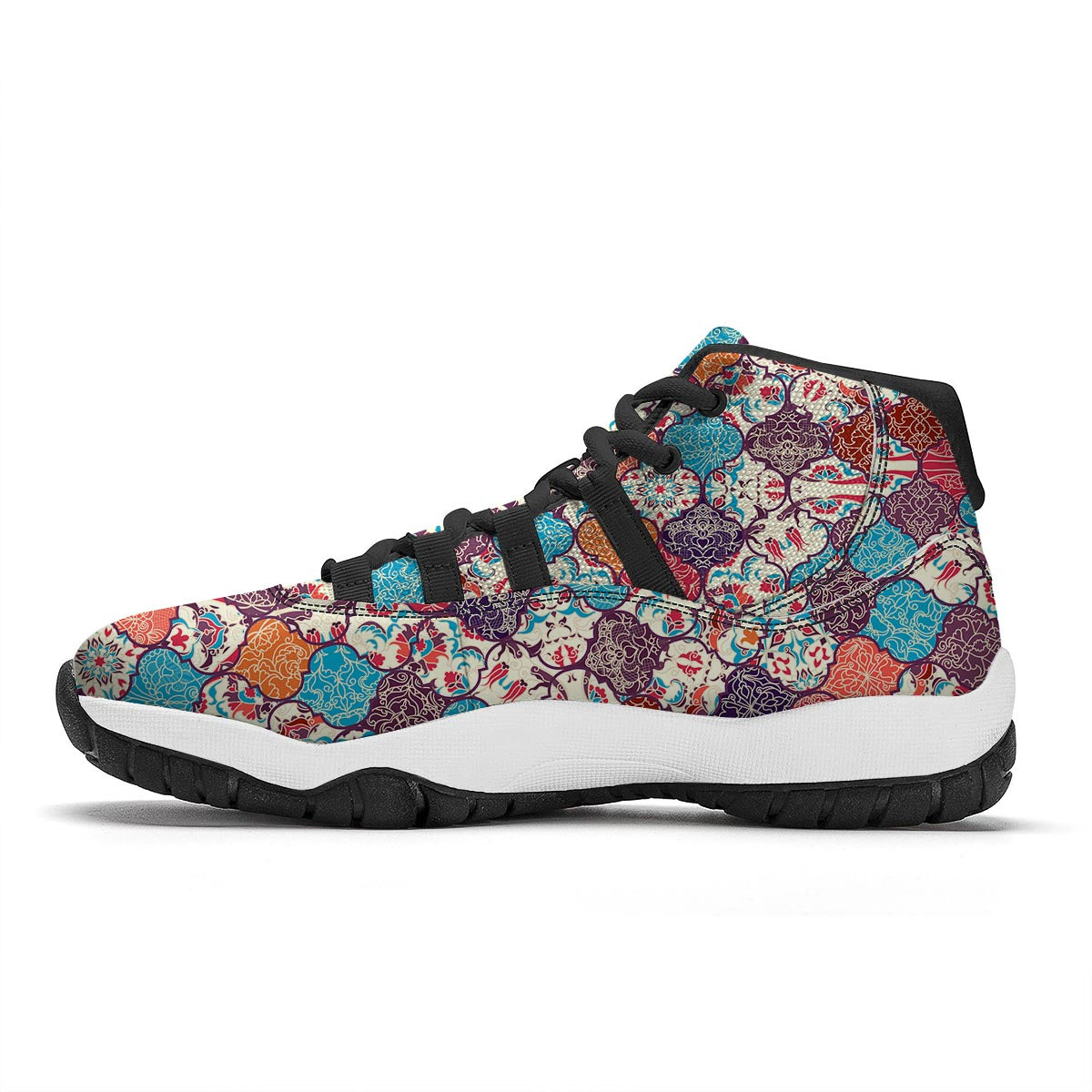 Patchwork Pattern Print Black Bball Shoes-grizzshop