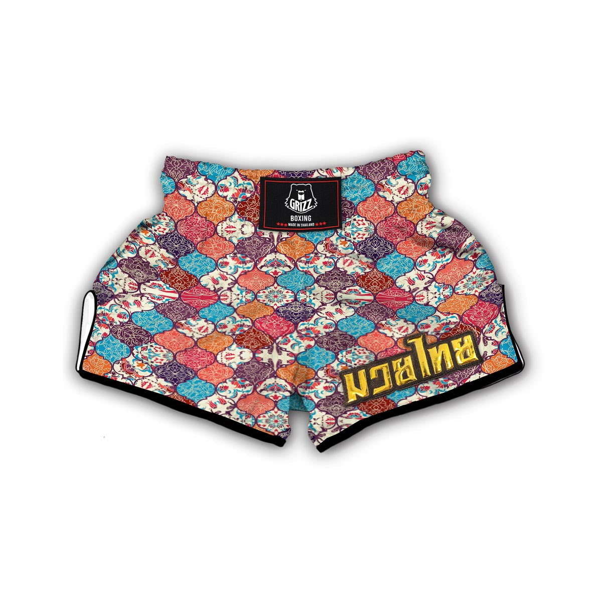 Patchwork Pattern Print Muay Thai Boxing Shorts-grizzshop