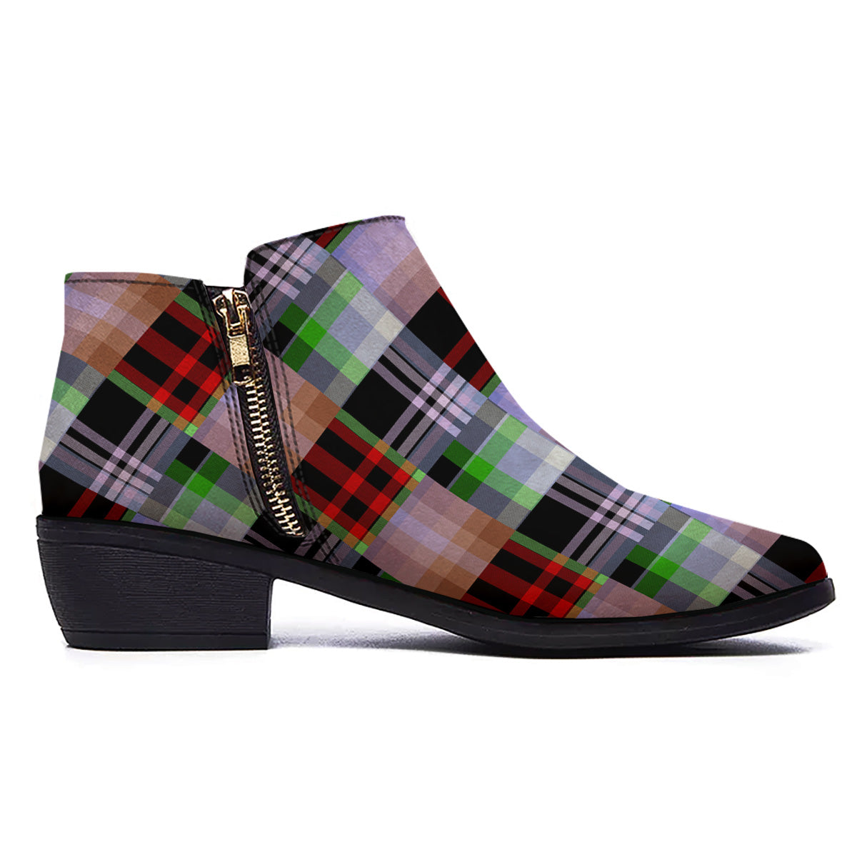 Patchwork Plaid Madras Print Pattern Ankle Boots-grizzshop