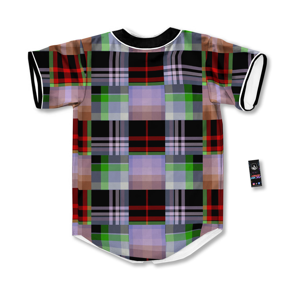 Patchwork Plaid Madras Print Pattern Baseball Jersey-grizzshop