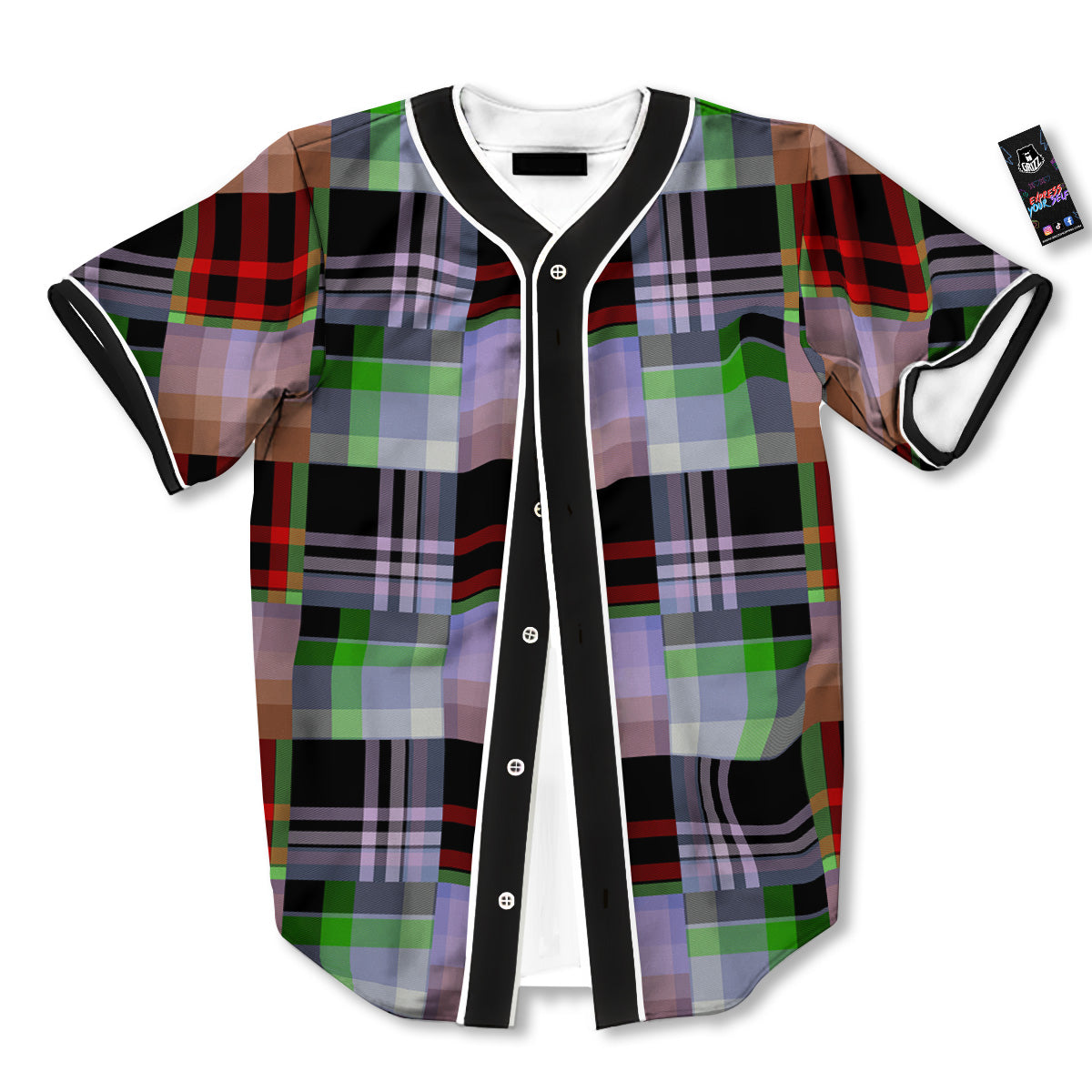 Patchwork Plaid Madras Print Pattern Baseball Jersey-grizzshop