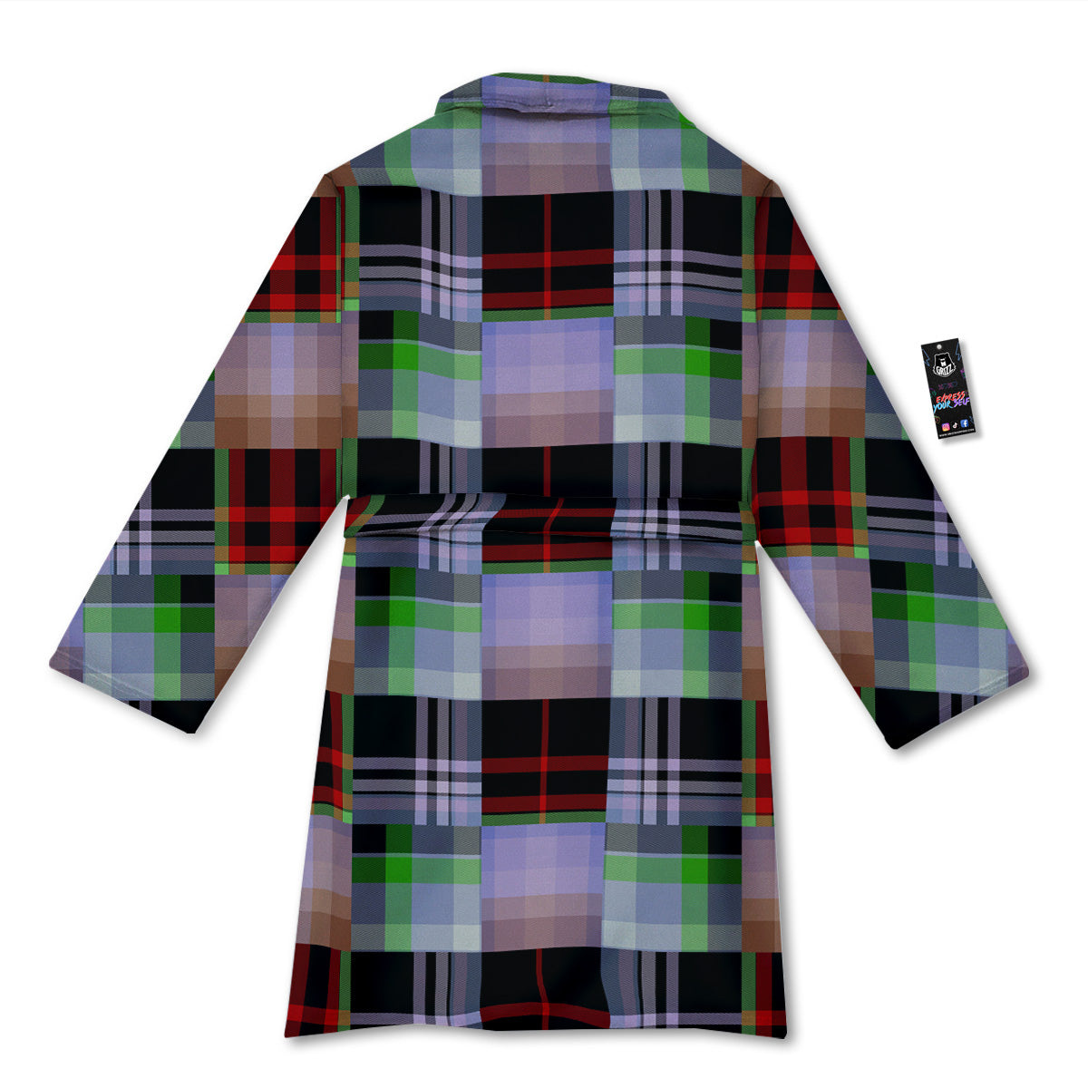 Patchwork Plaid Madras Print Pattern Bathrobe-grizzshop