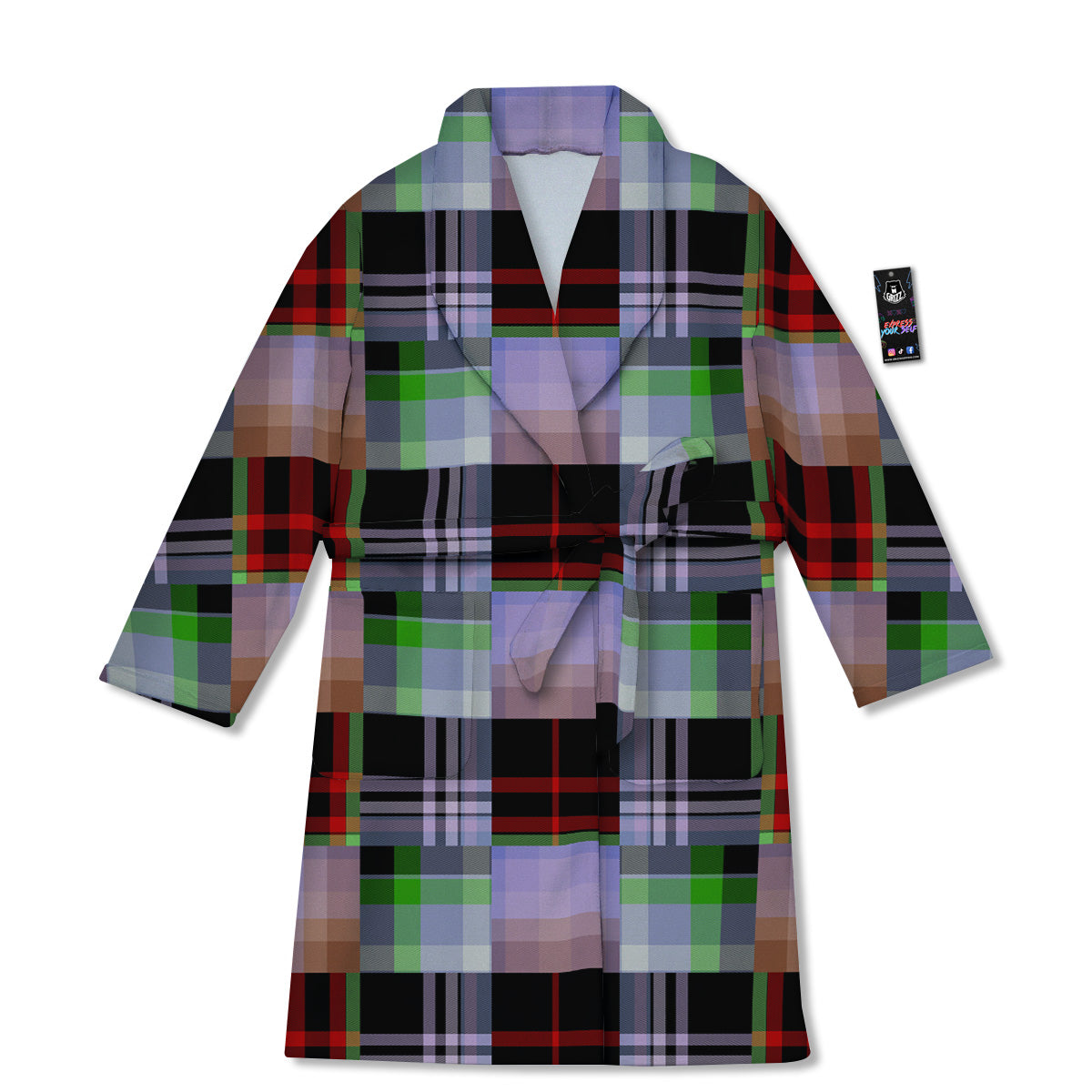 Patchwork Plaid Madras Print Pattern Bathrobe-grizzshop