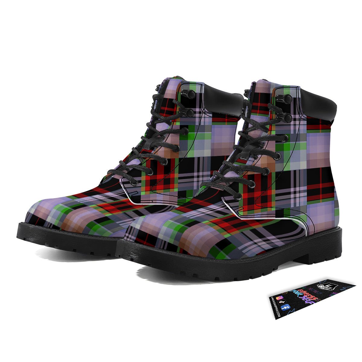 Patchwork Plaid Madras Print Pattern Boots-grizzshop