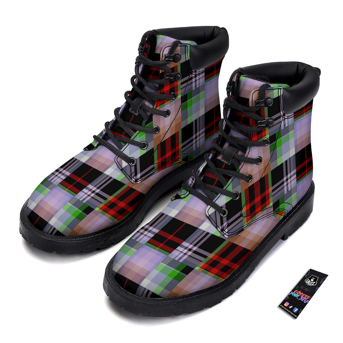 Patchwork Plaid Madras Print Pattern Boots-grizzshop