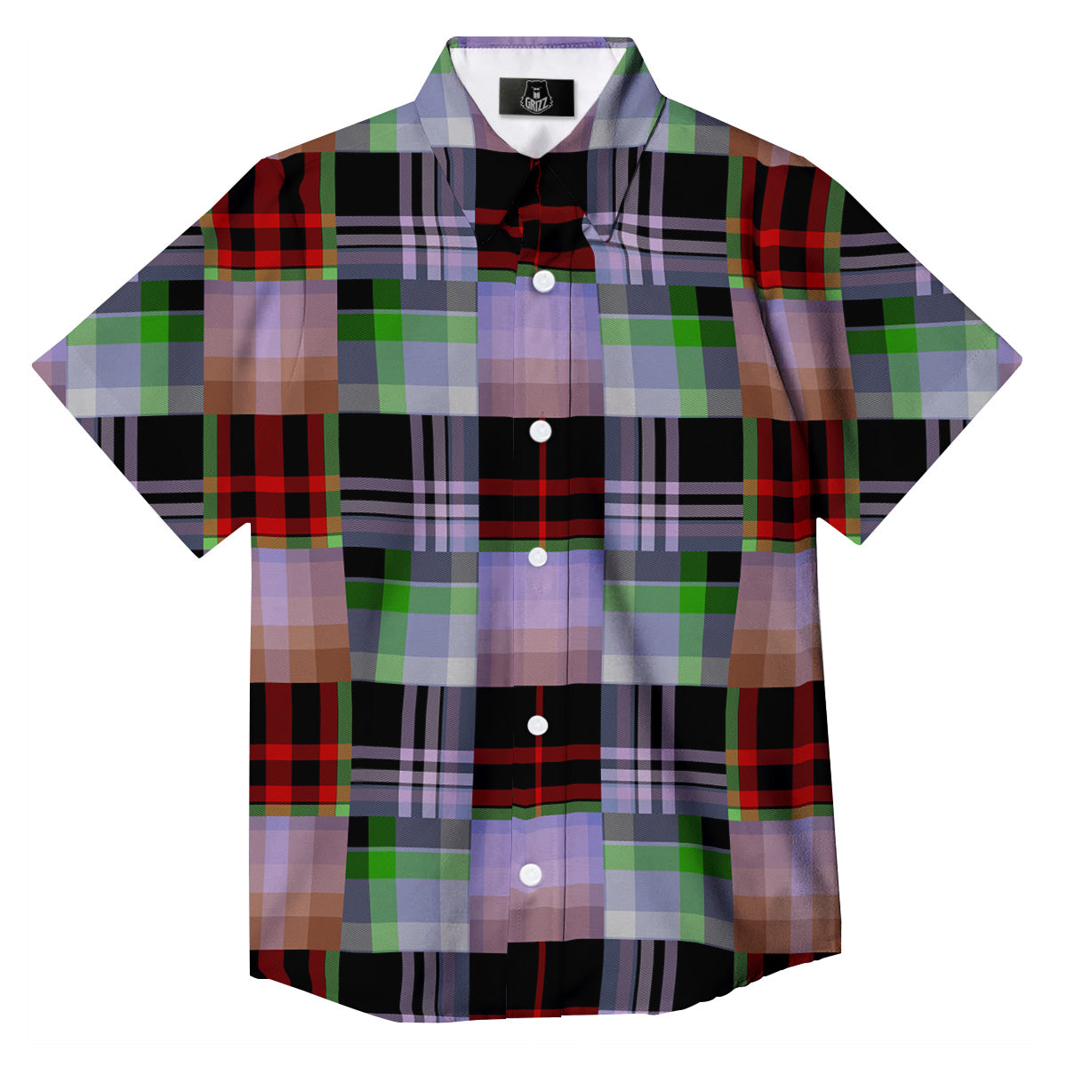 Patchwork Plaid Madras Print Pattern Button Up Shirt-grizzshop