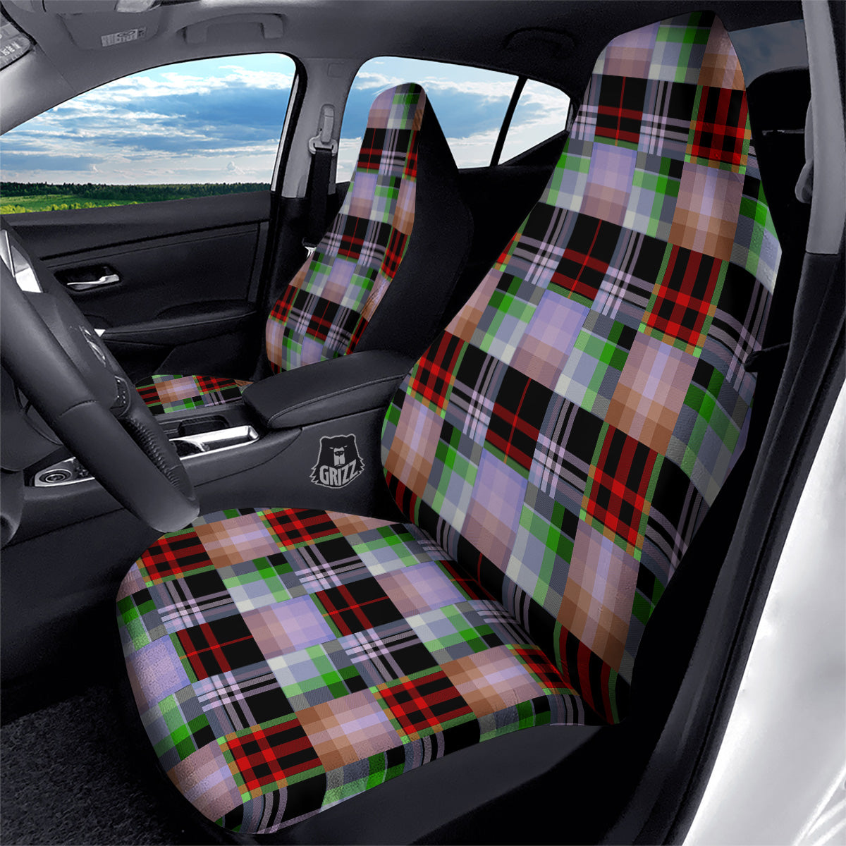 Patchwork Plaid Madras Print Pattern Car Seat Covers-grizzshop