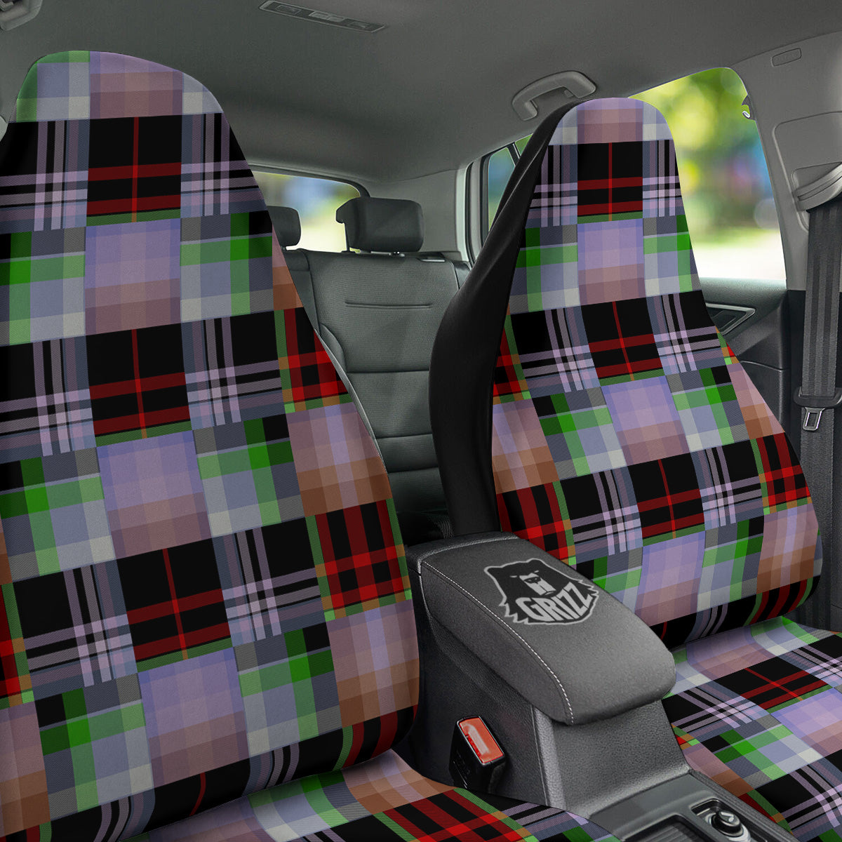 Patchwork Plaid Madras Print Pattern Car Seat Covers-grizzshop