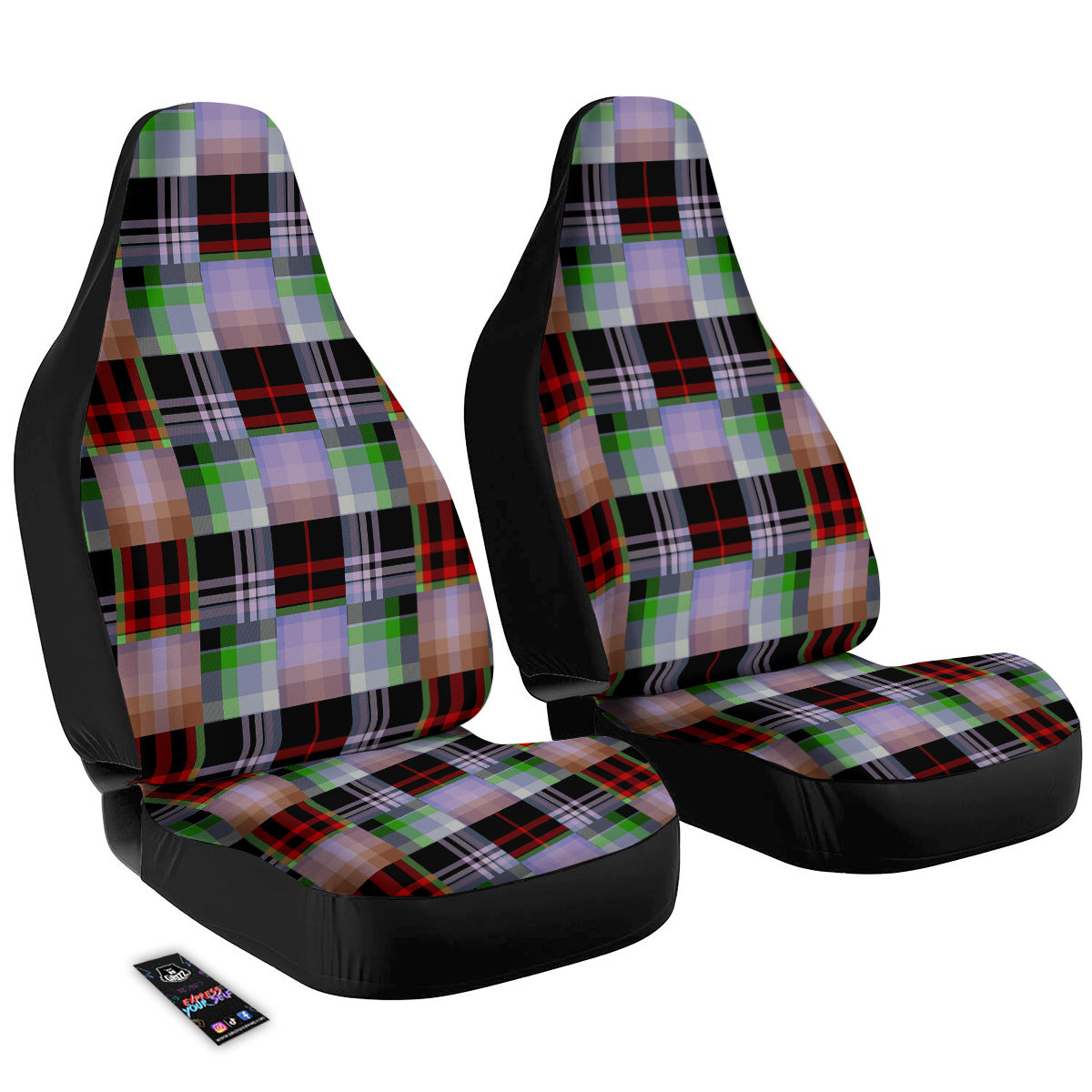 Patchwork Plaid Madras Print Pattern Car Seat Covers-grizzshop