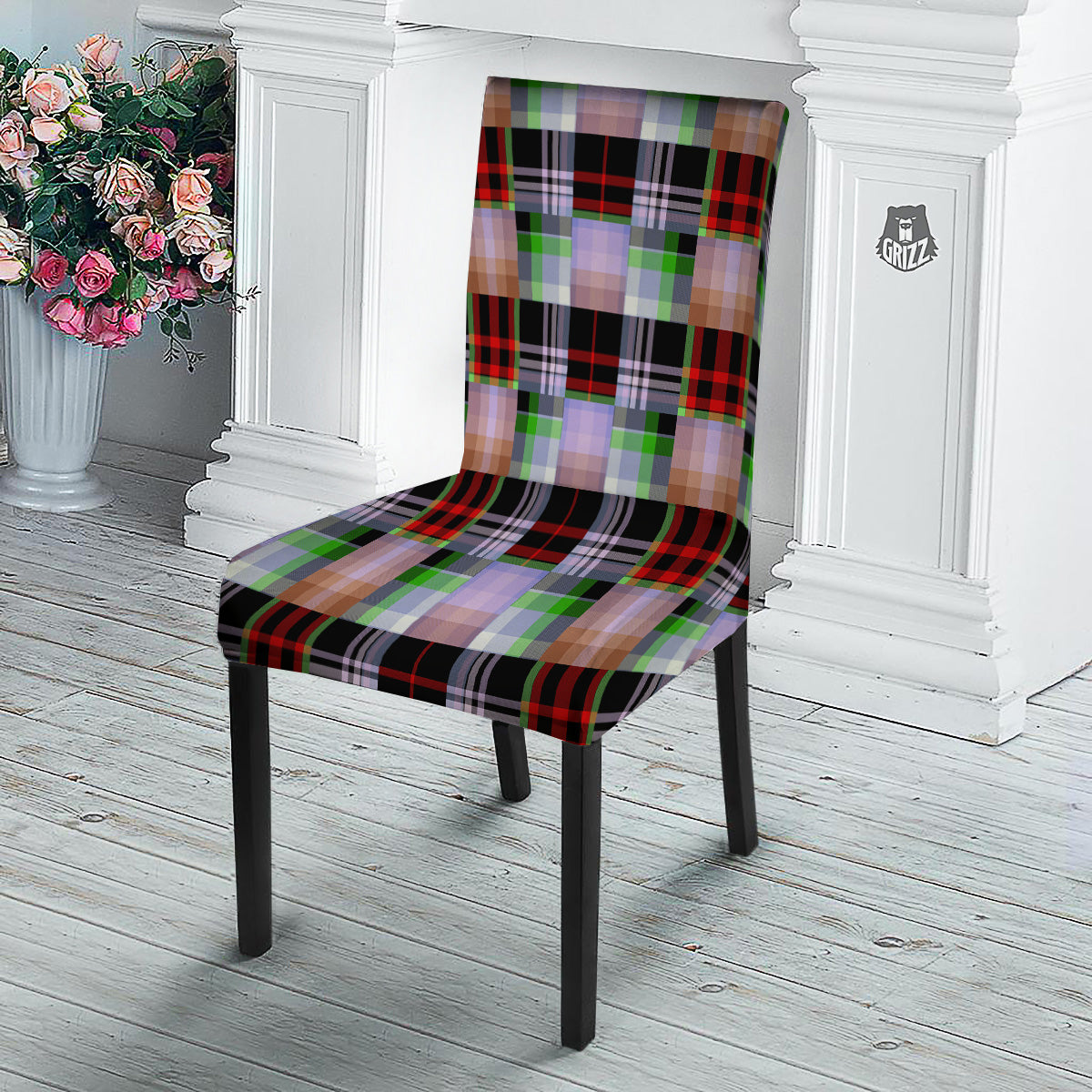 Patchwork Plaid Madras Print Pattern Dining Chair Slipcover-grizzshop