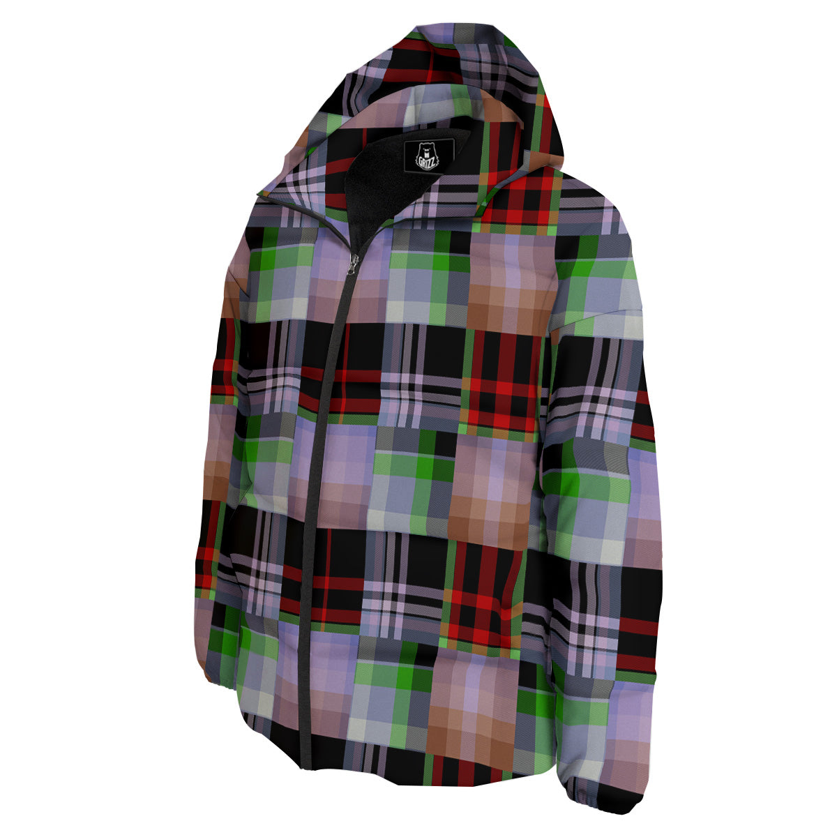 Patchwork Plaid Madras Print Pattern Down Jacket-grizzshop