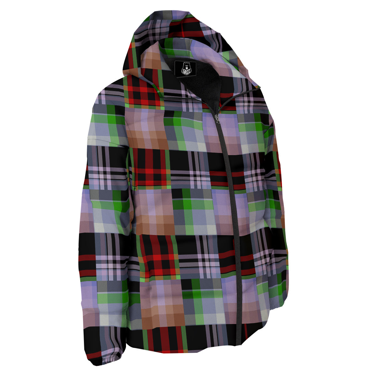 Patchwork Plaid Madras Print Pattern Down Jacket-grizzshop