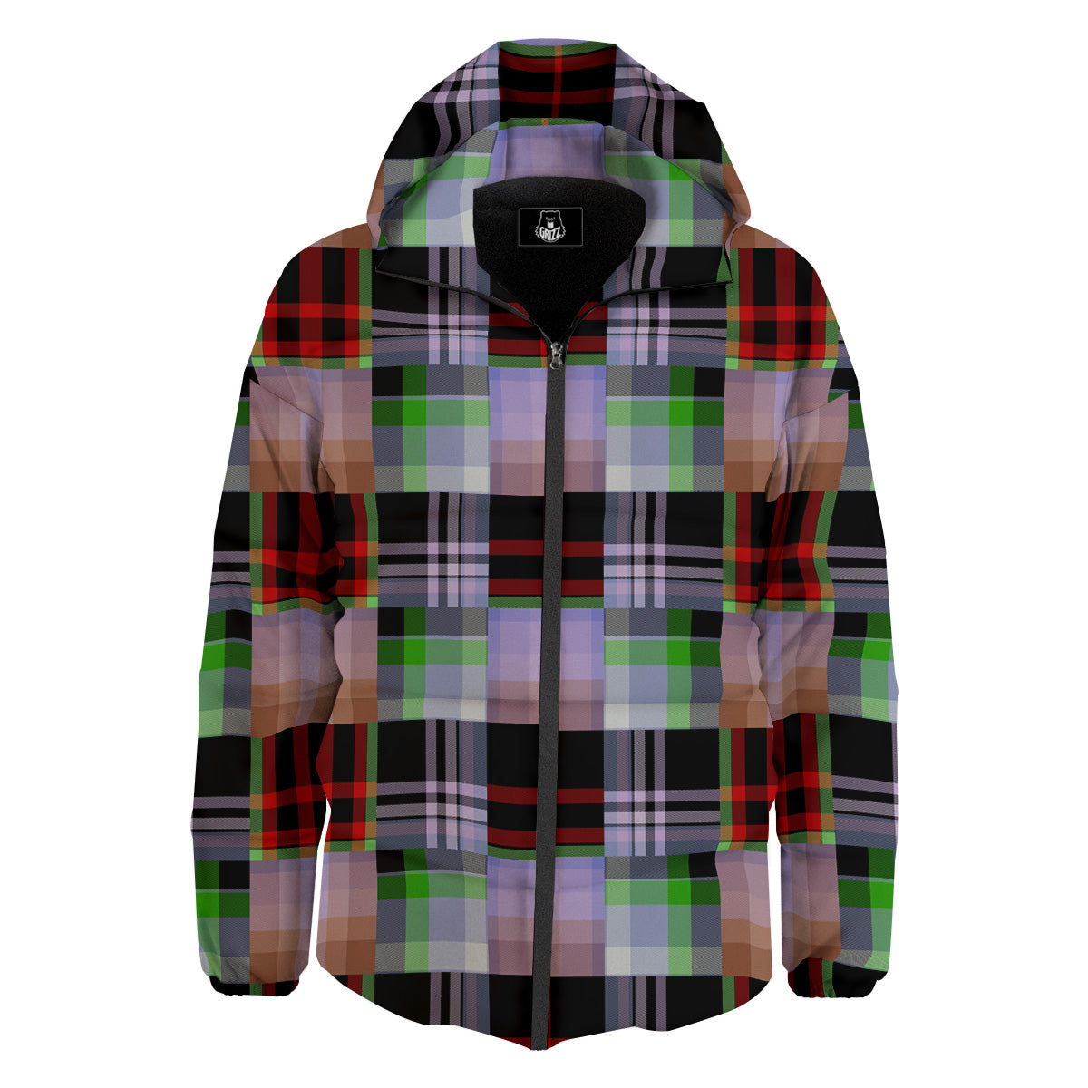Patchwork Plaid Madras Print Pattern Down Jacket-grizzshop