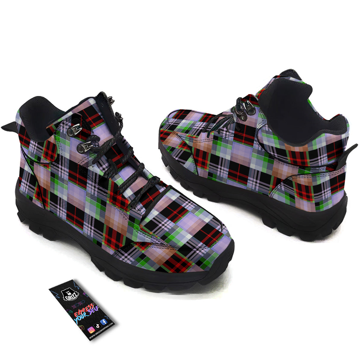 Patchwork Plaid Madras Print Pattern Hiking Shoes-grizzshop