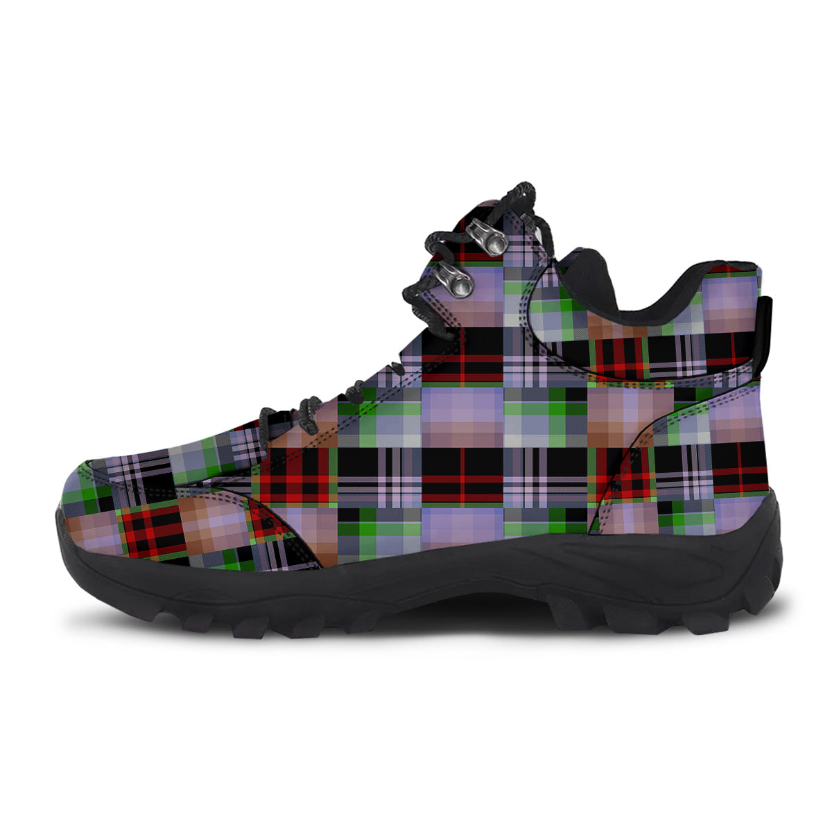 Patchwork Plaid Madras Print Pattern Hiking Shoes-grizzshop