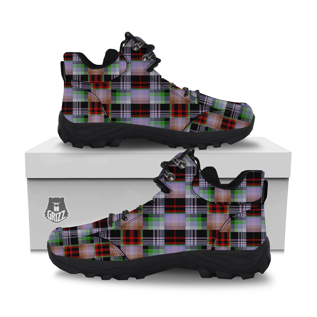 Patchwork Plaid Madras Print Pattern Hiking Shoes-grizzshop