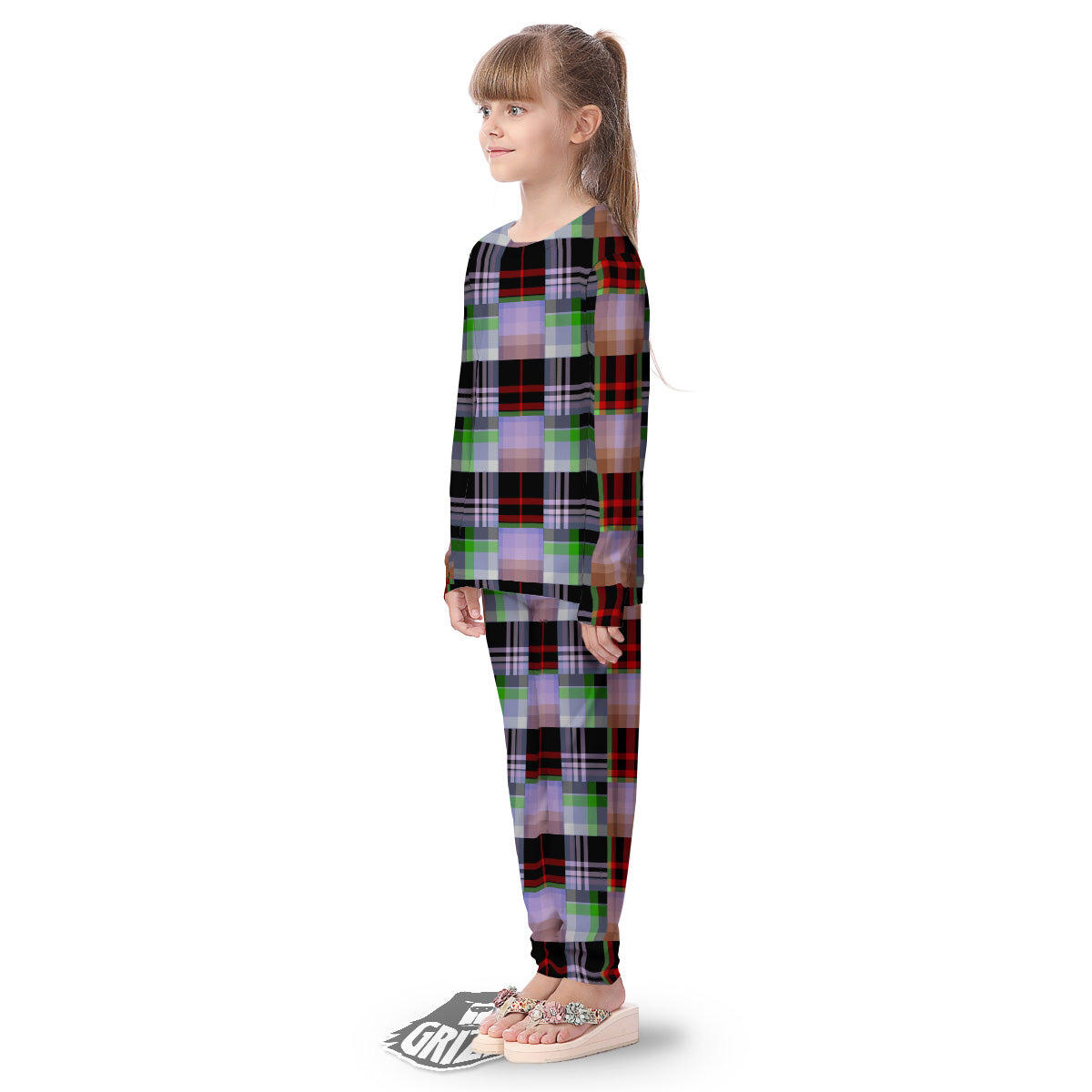 Patchwork Plaid Madras Print Pattern Kid's Pajamas-grizzshop