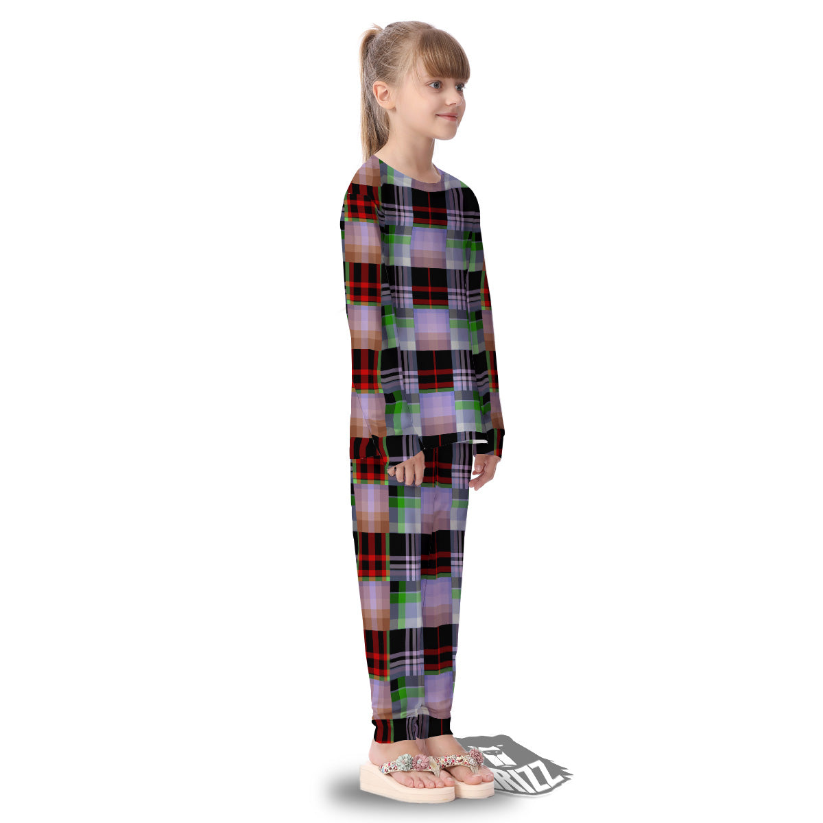 Patchwork Plaid Madras Print Pattern Kid's Pajamas-grizzshop