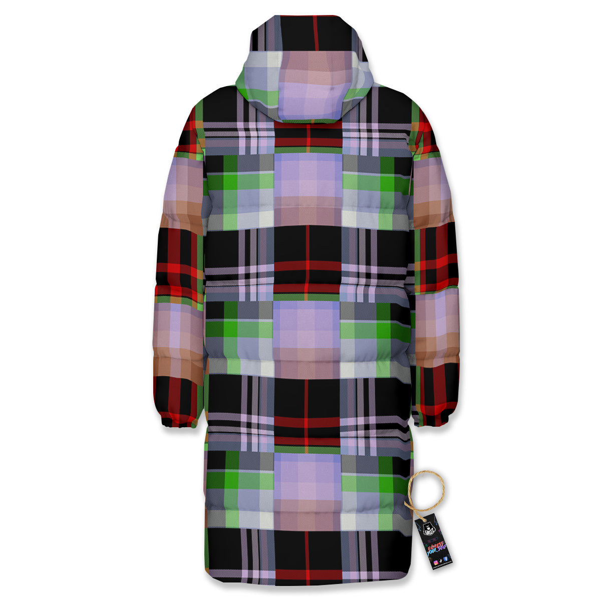 Patchwork Plaid Madras Print Pattern Long Down Jacket-grizzshop