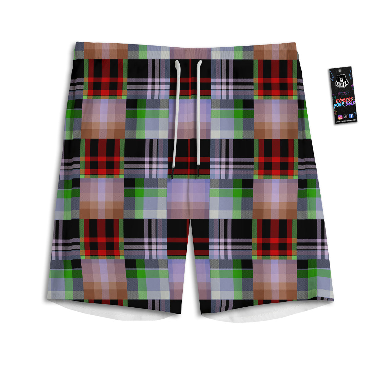 Patchwork Plaid Madras Print Pattern Men's Athletic Shorts