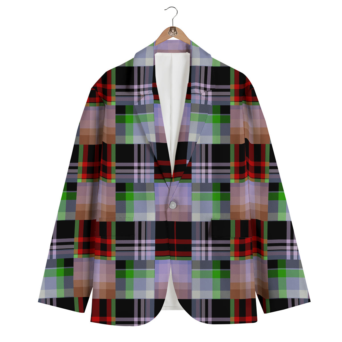 Patchwork Plaid Madras Print Pattern Men's Blazer-grizzshop