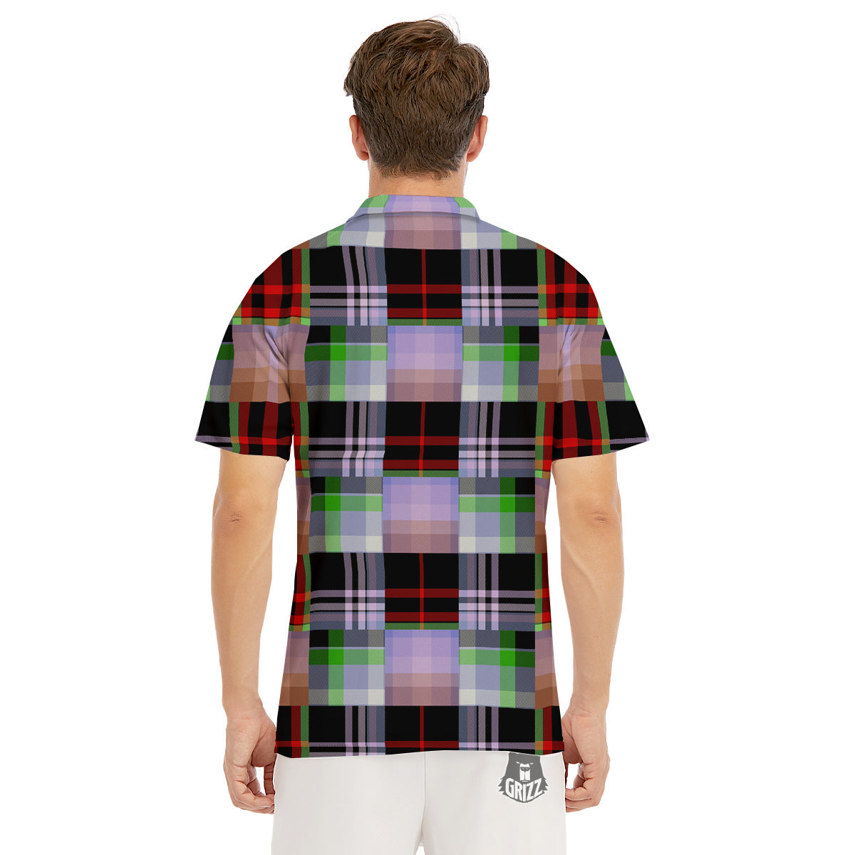 Patchwork Plaid Madras Print Pattern Men's Golf Shirts-grizzshop
