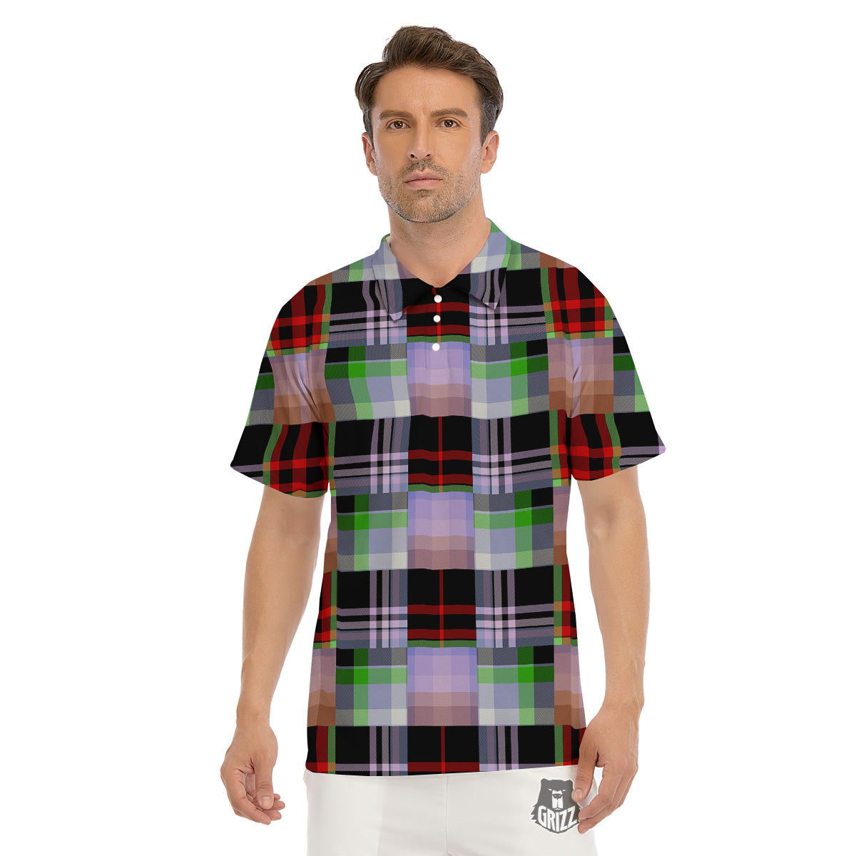 Patchwork Plaid Madras Print Pattern Men's Golf Shirts-grizzshop