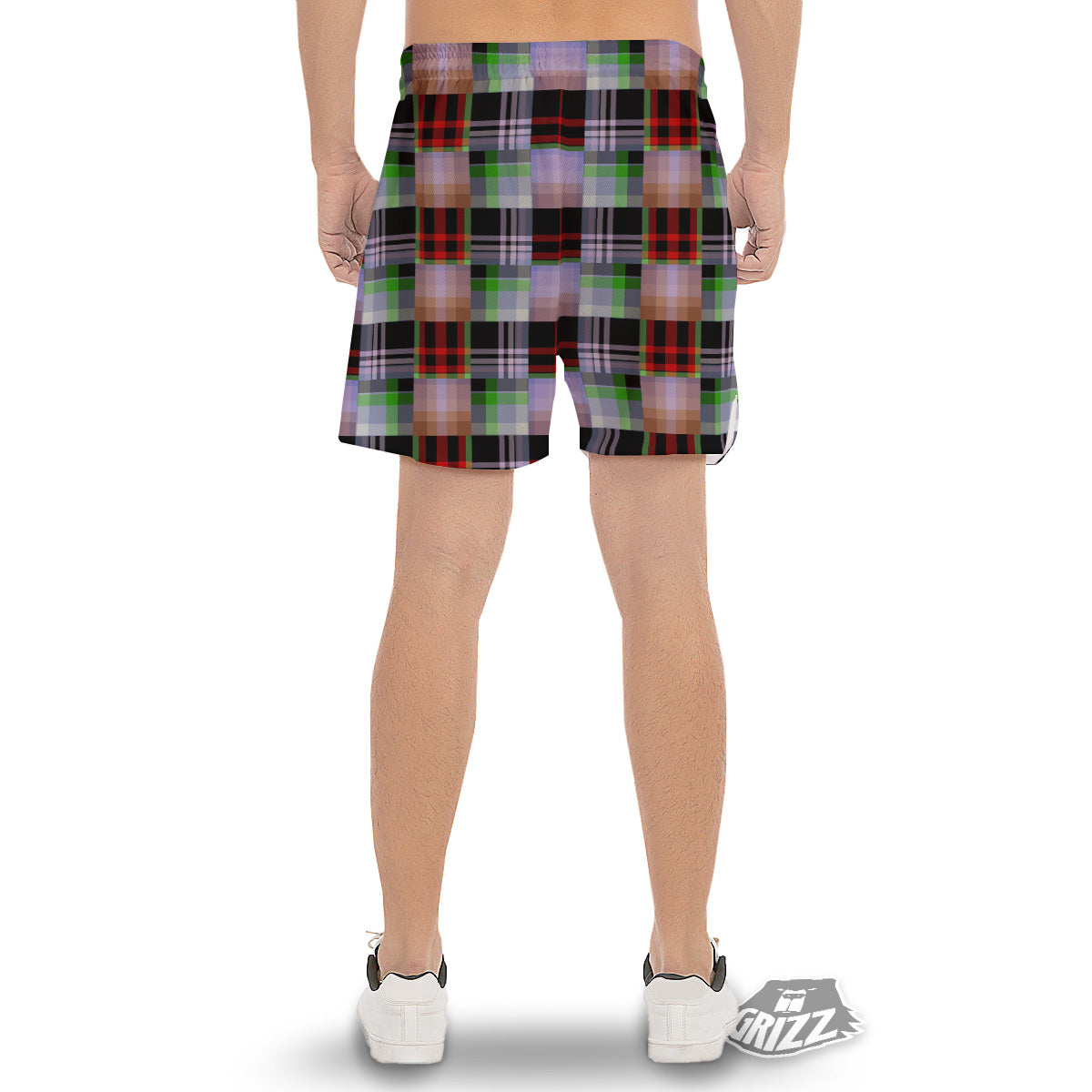 Patchwork Plaid Madras Print Pattern Men's Gym Shorts-grizzshop
