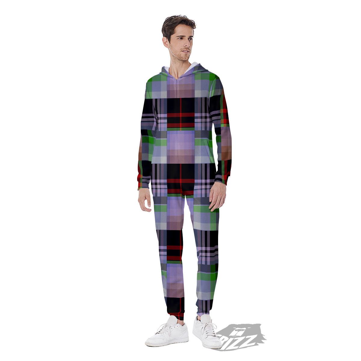 Patchwork Plaid Madras Print Pattern Men's Jumpsuit-grizzshop