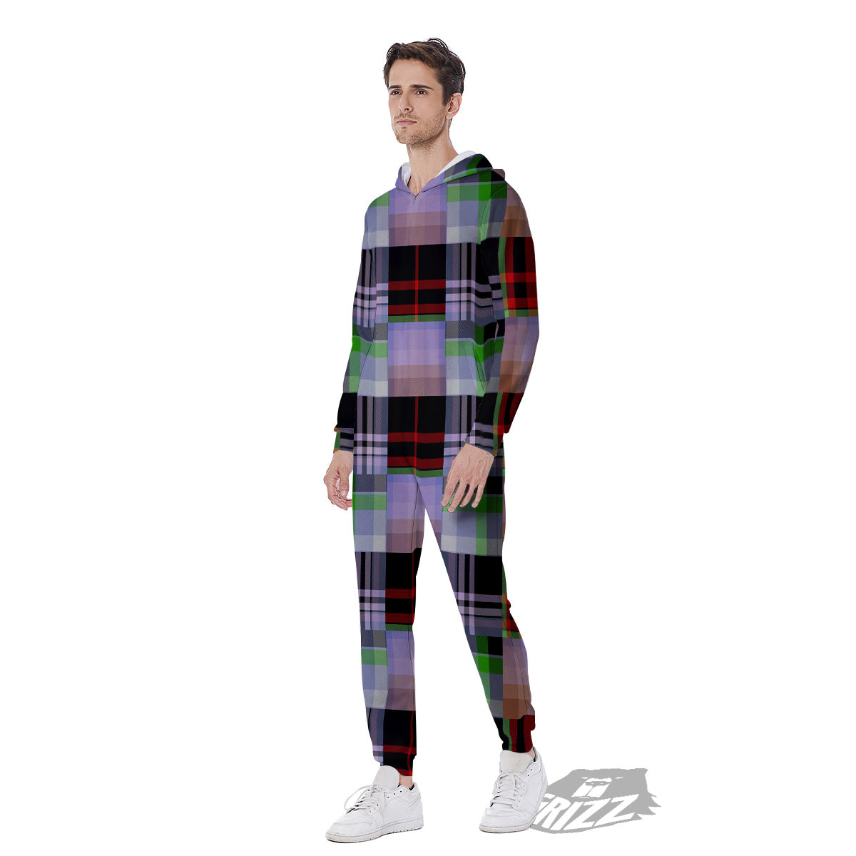 Patchwork Plaid Madras Print Pattern Men's Jumpsuit-grizzshop