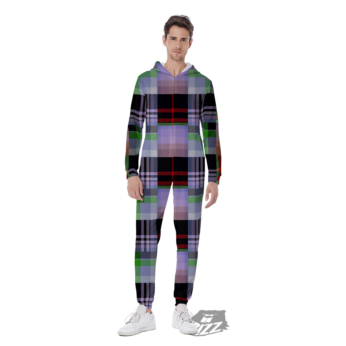 Patchwork Plaid Madras Print Pattern Men's Jumpsuit-grizzshop