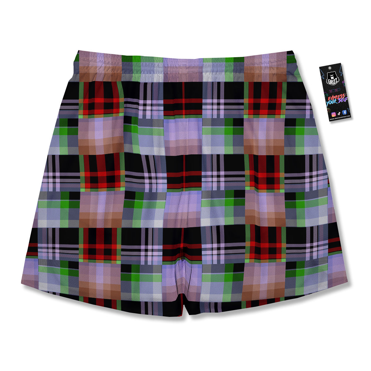 Patchwork Plaid Madras Print Pattern Men's Running Shorts-grizzshop