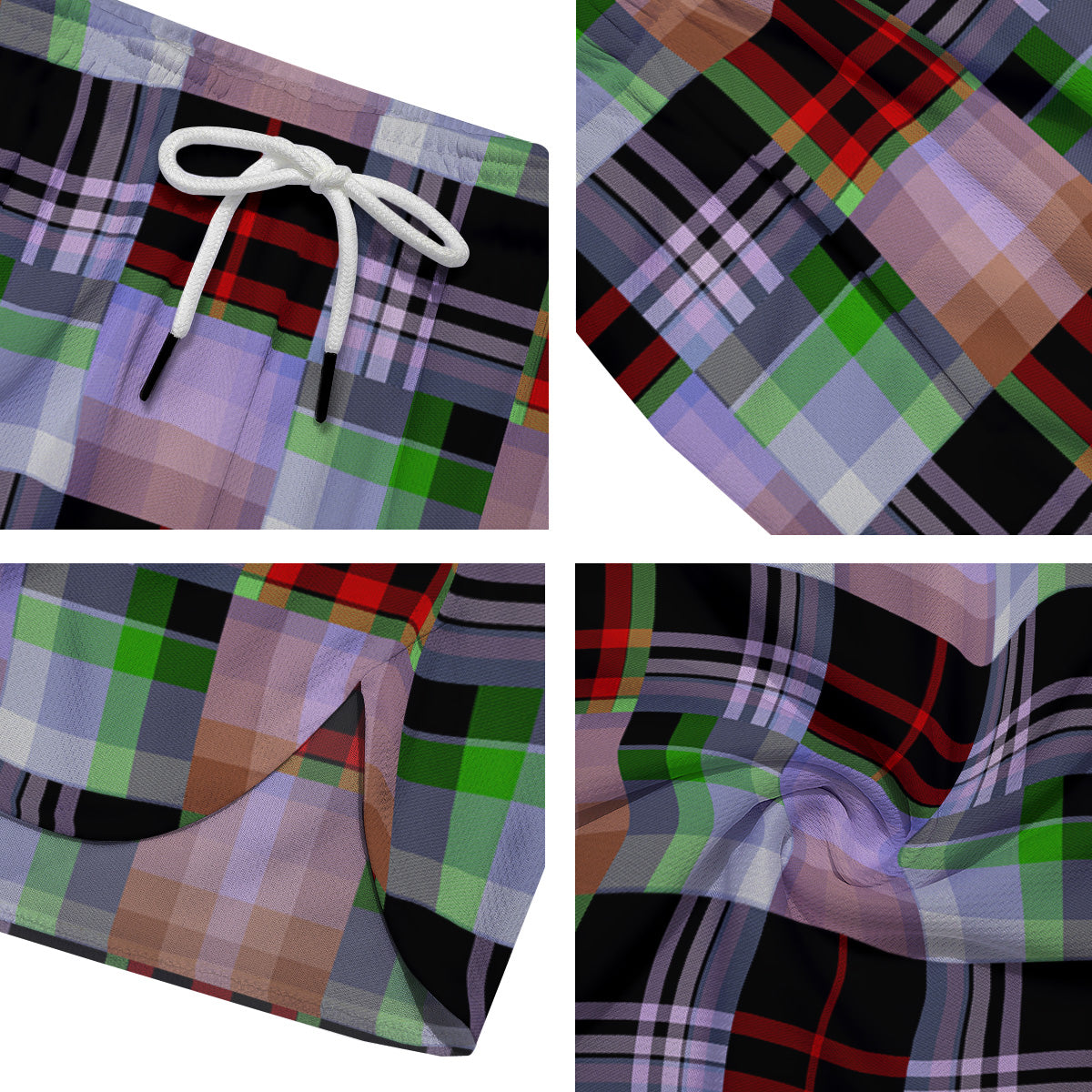 Patchwork Plaid Madras Print Pattern Men's Running Shorts-grizzshop