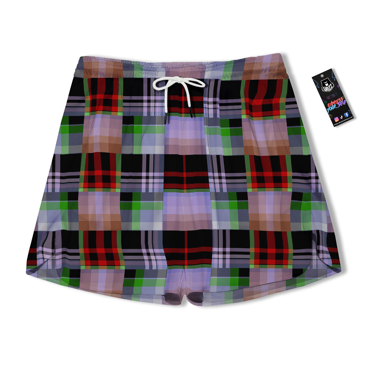 Patchwork Plaid Madras Print Pattern Men's Running Shorts-grizzshop