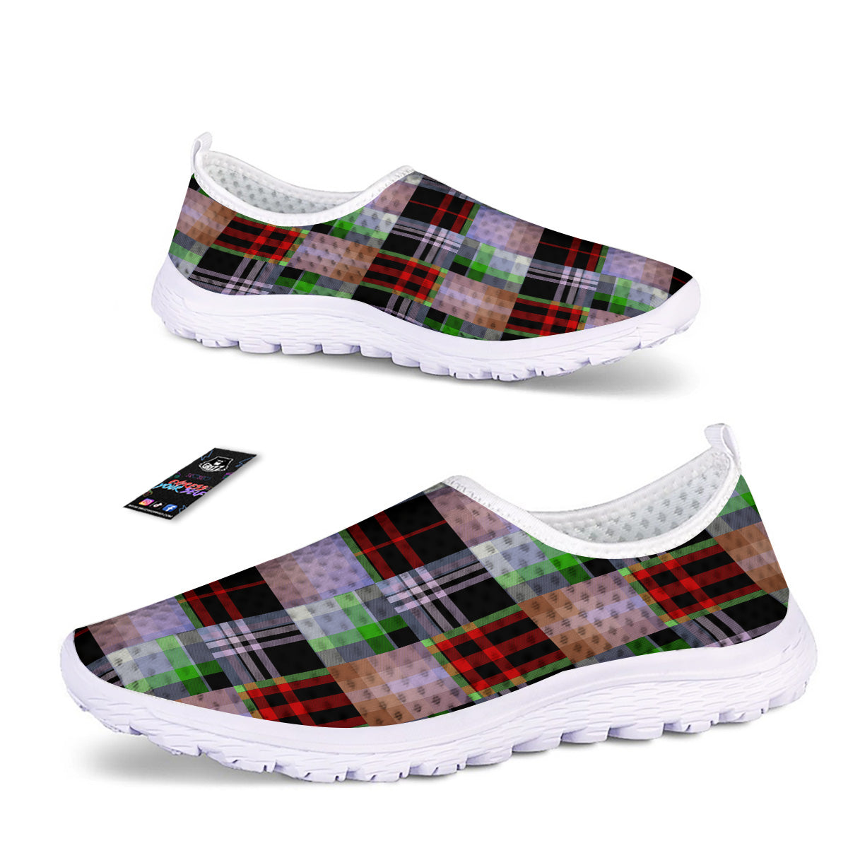 Patchwork Plaid Madras Print Pattern Nurse Shoes-grizzshop