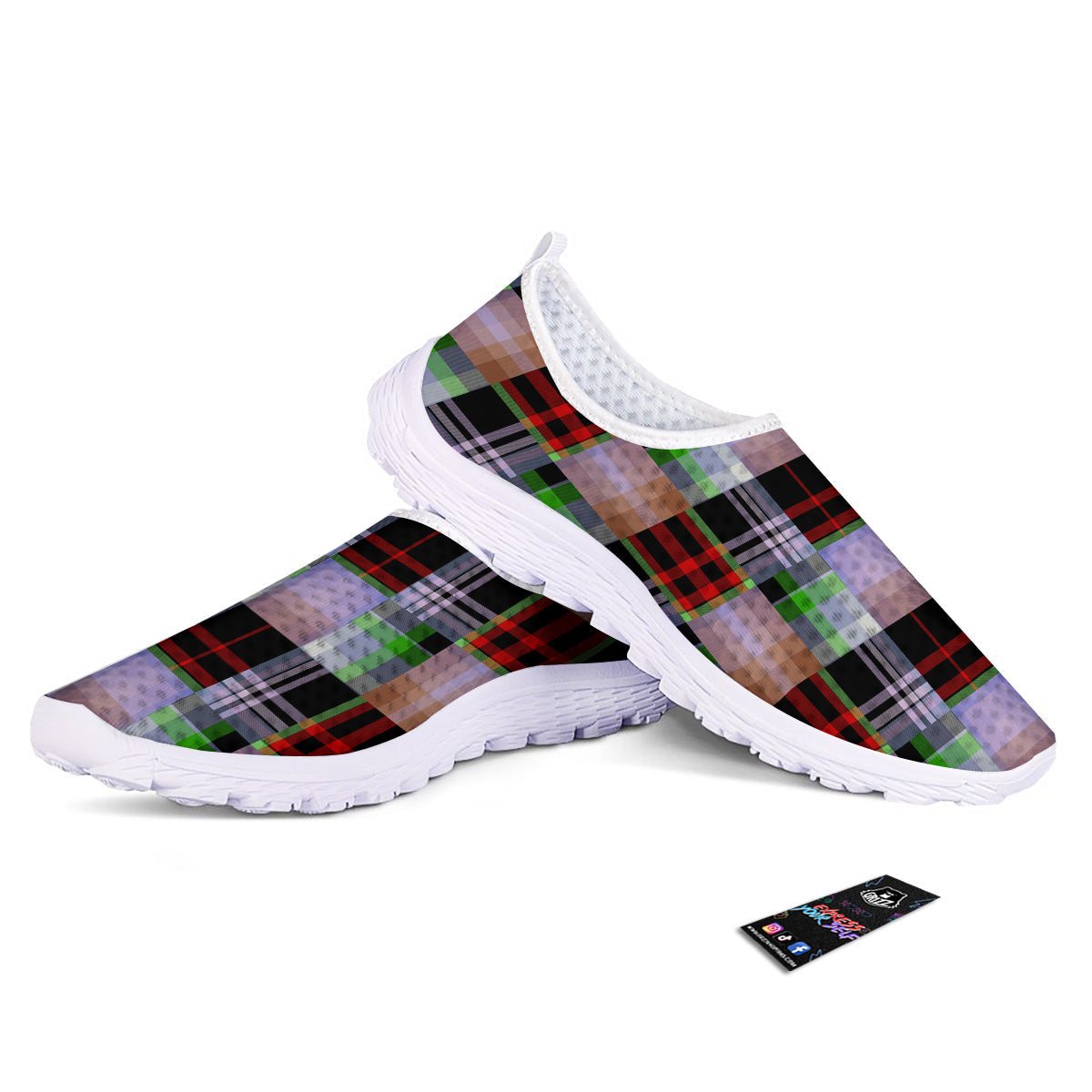 Patchwork Plaid Madras Print Pattern Nurse Shoes-grizzshop