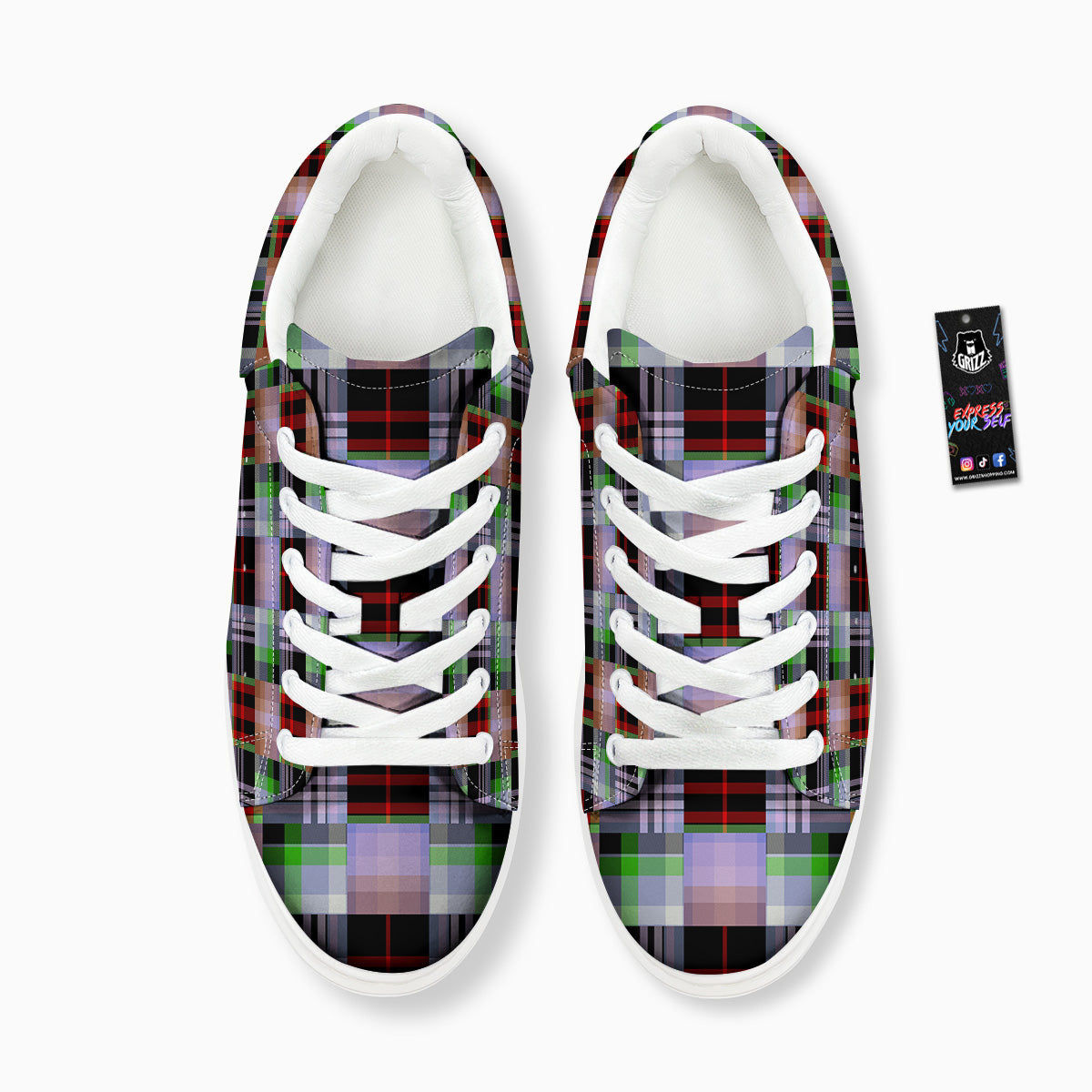 Patchwork Plaid Madras Print Pattern Platform Shoes-grizzshop