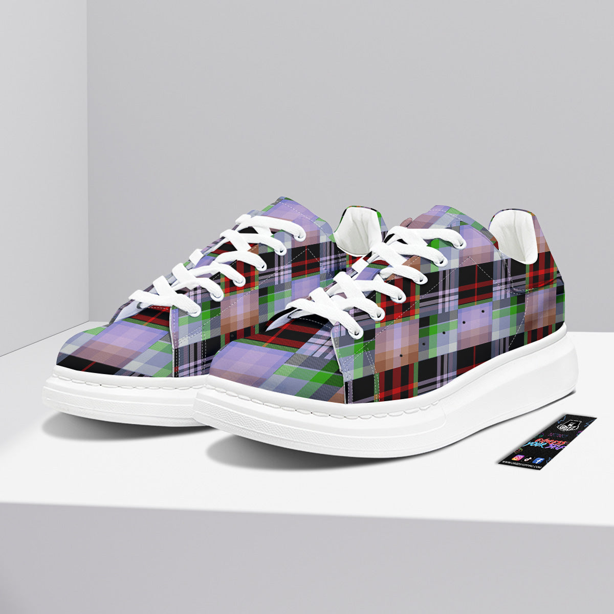 Patchwork Plaid Madras Print Pattern Platform Shoes-grizzshop