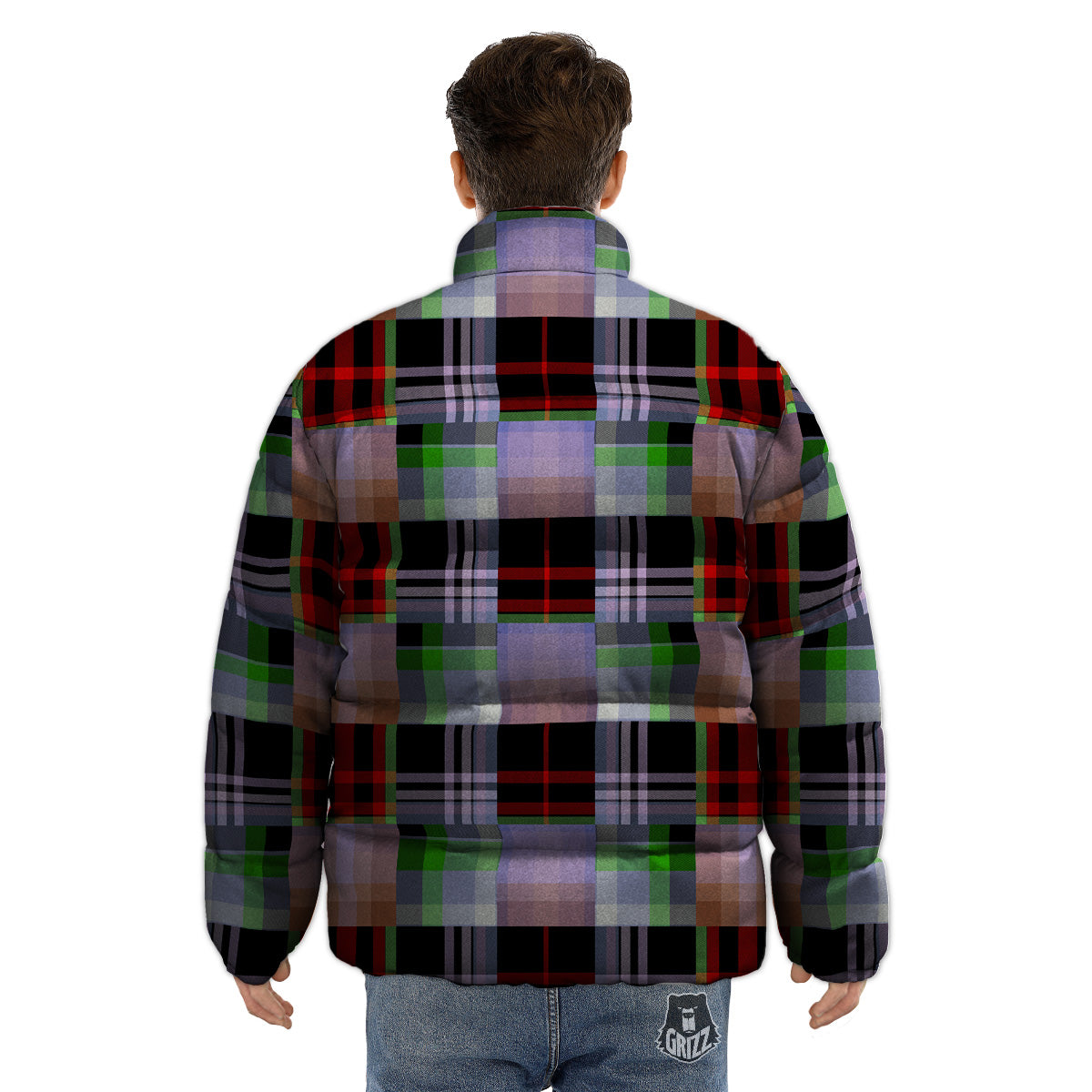 Patchwork Plaid Madras Print Pattern Puffer Jacket-grizzshop
