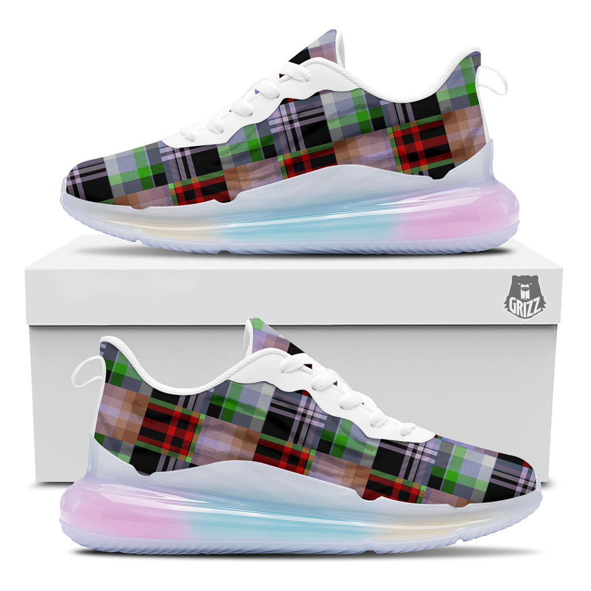Patchwork Plaid Madras Print Pattern Running Sneakers-grizzshop
