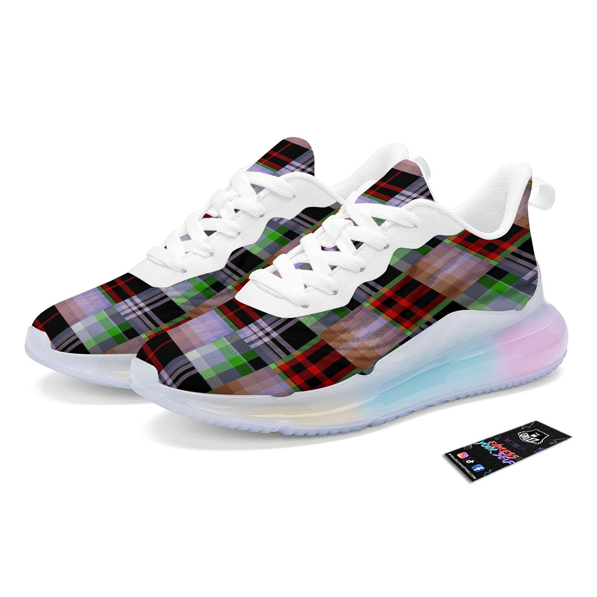 Patchwork Plaid Madras Print Pattern Running Sneakers-grizzshop