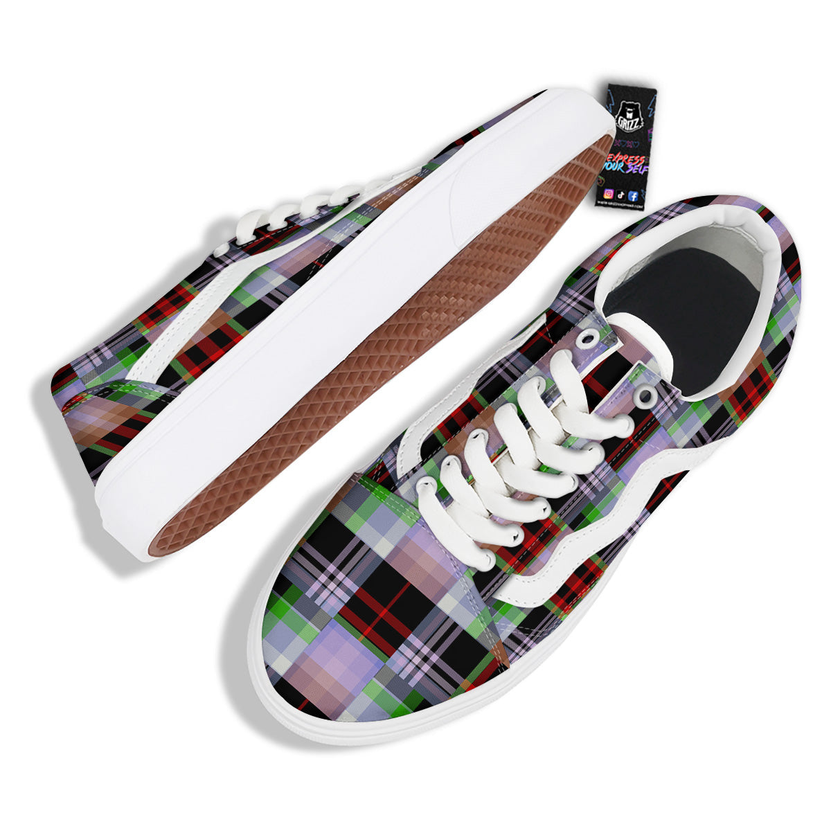 Patchwork Plaid Madras Print Pattern Skate Shoes-grizzshop
