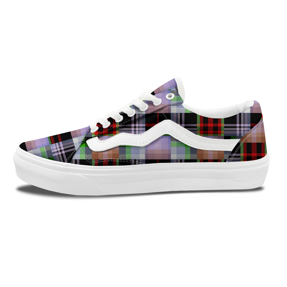 Patchwork Plaid Madras Print Pattern Skate Shoes-grizzshop