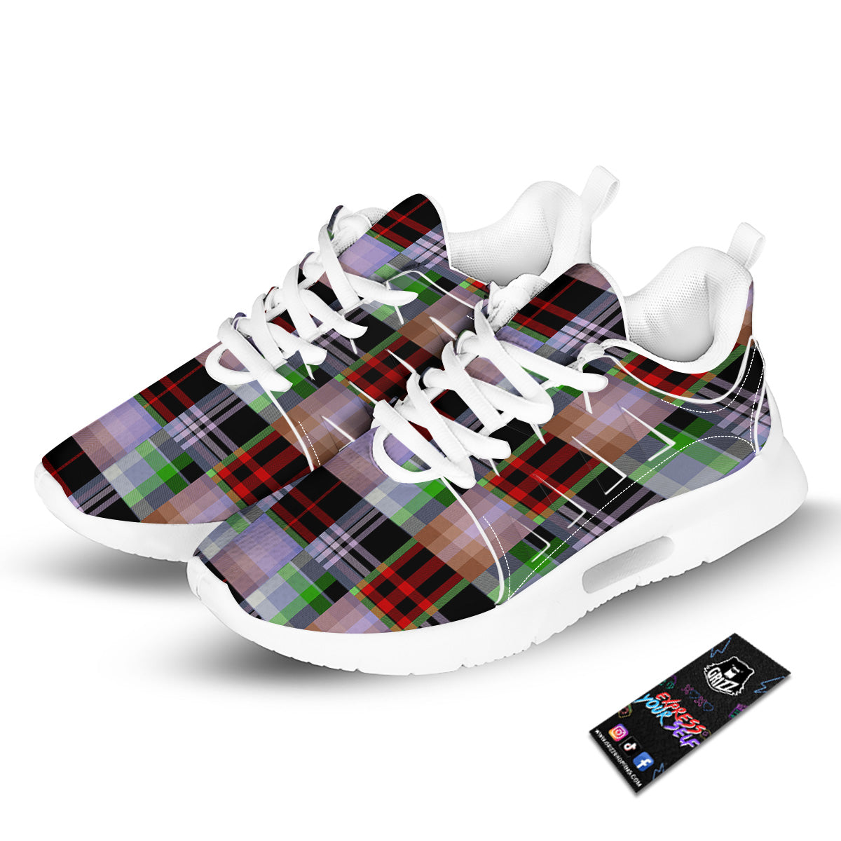 Patchwork Plaid Madras Print Pattern Tennis Shoes-grizzshop