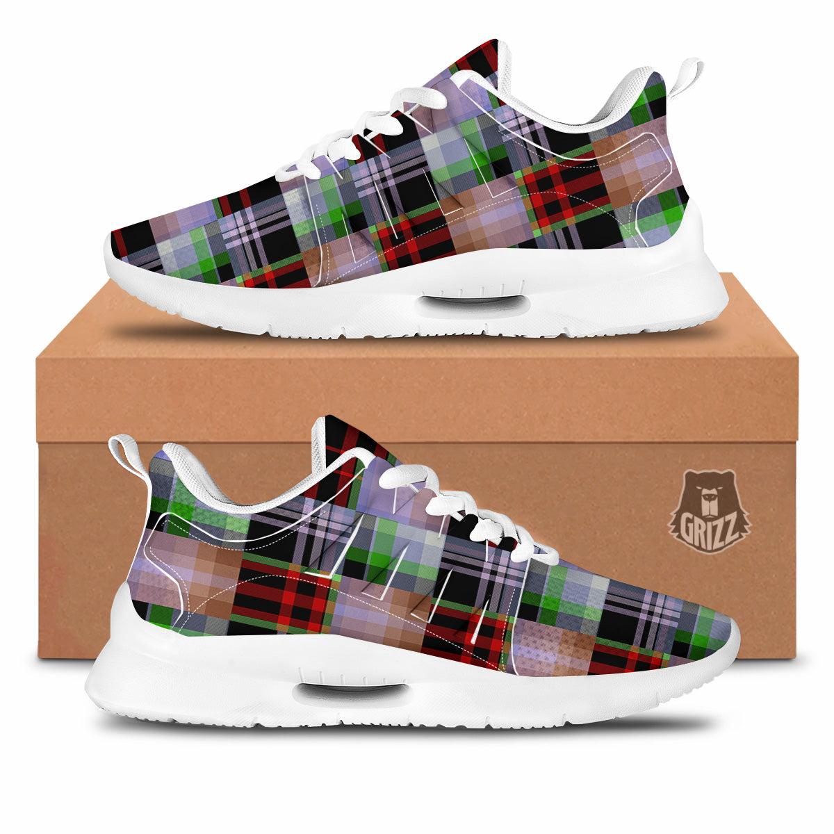 Patchwork Plaid Madras Print Pattern Tennis Shoes-grizzshop