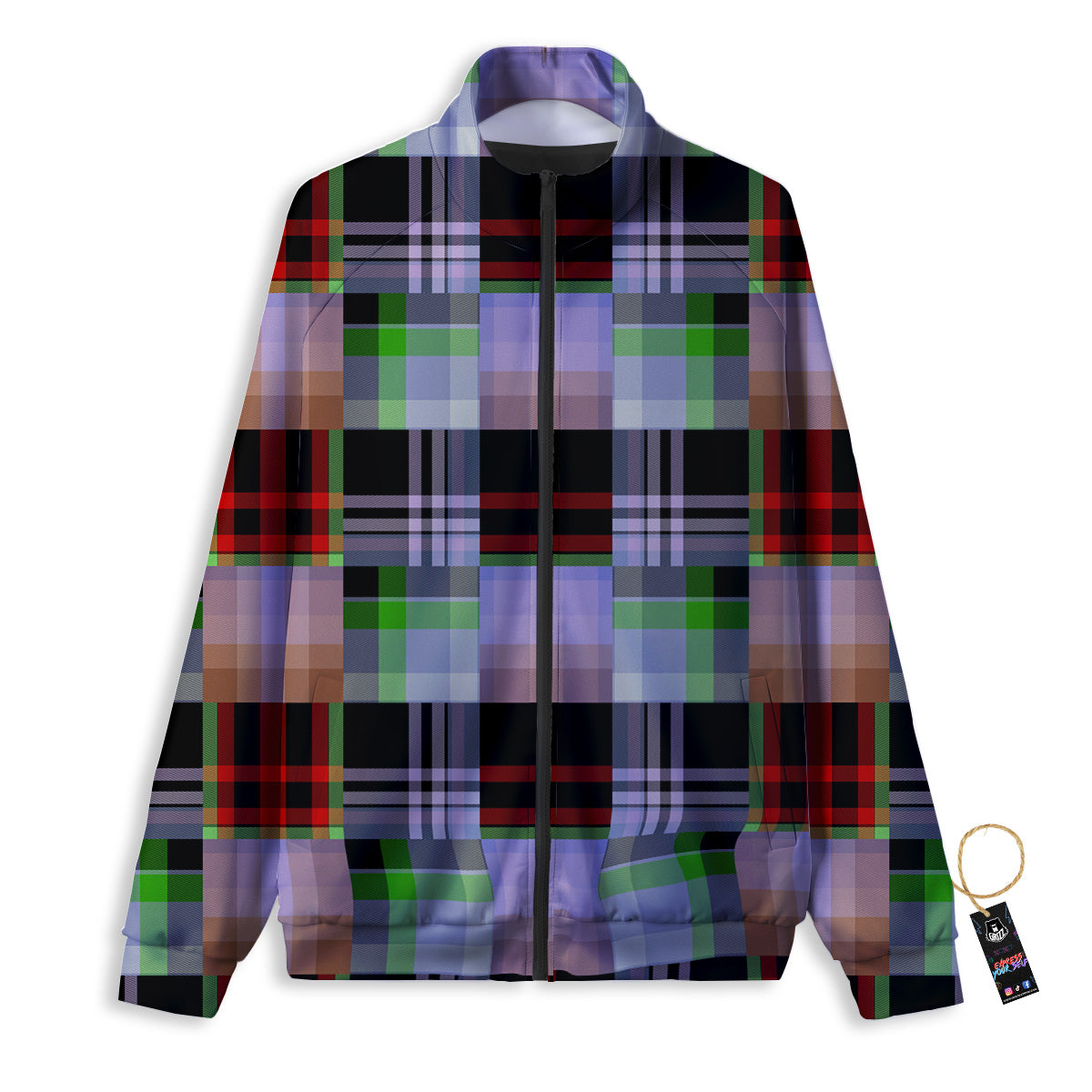 Patchwork Plaid Madras Print Pattern Track Jacket-grizzshop