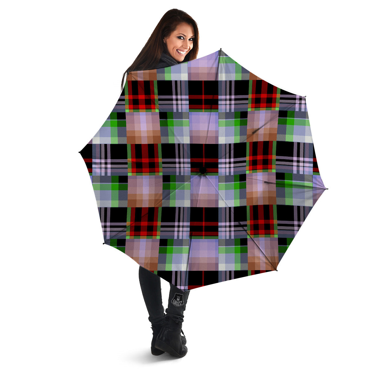 Patchwork Plaid Madras Print Pattern Umbrella-grizzshop