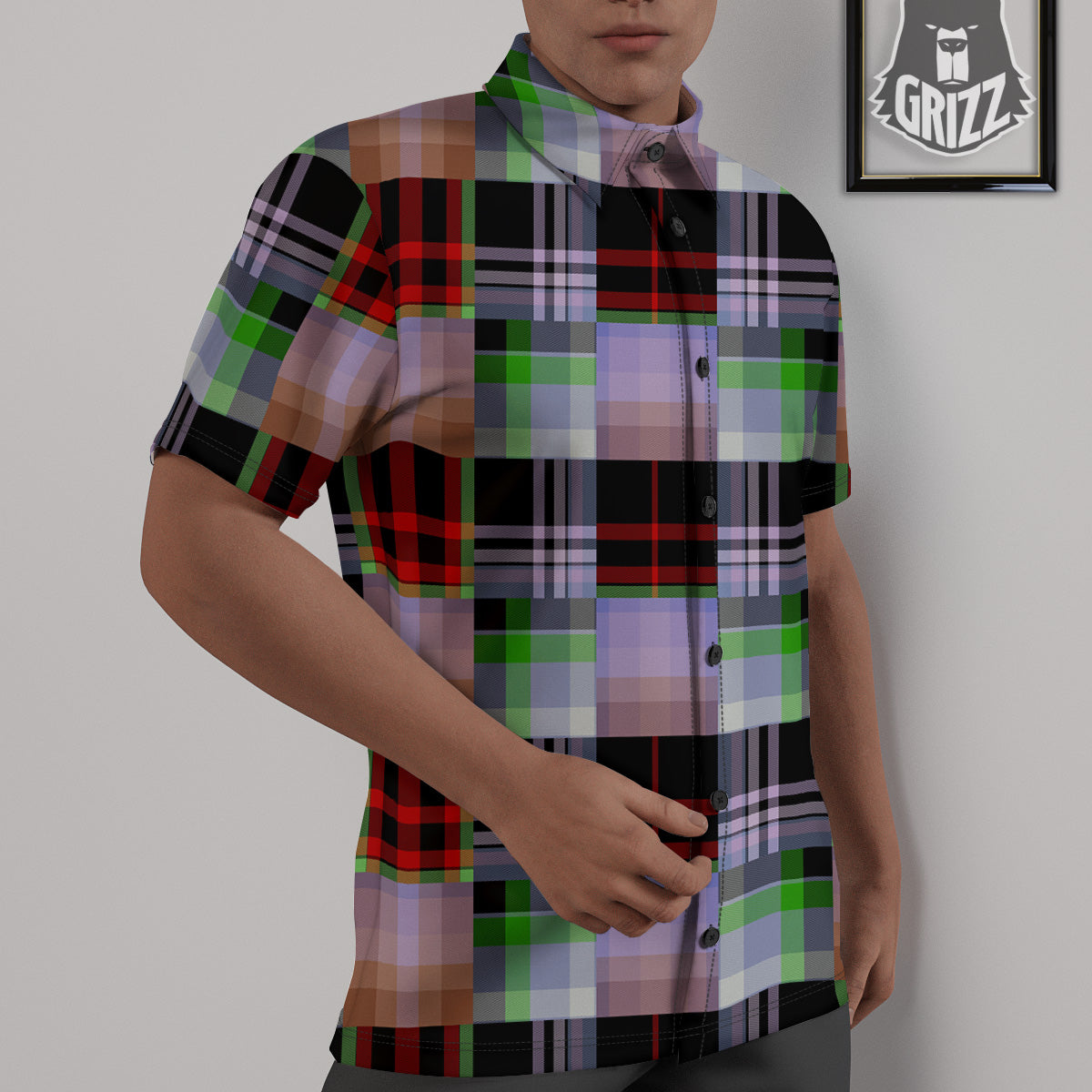 Patchwork Plaid Madras Print Pattern Untucked Shirts-grizzshop