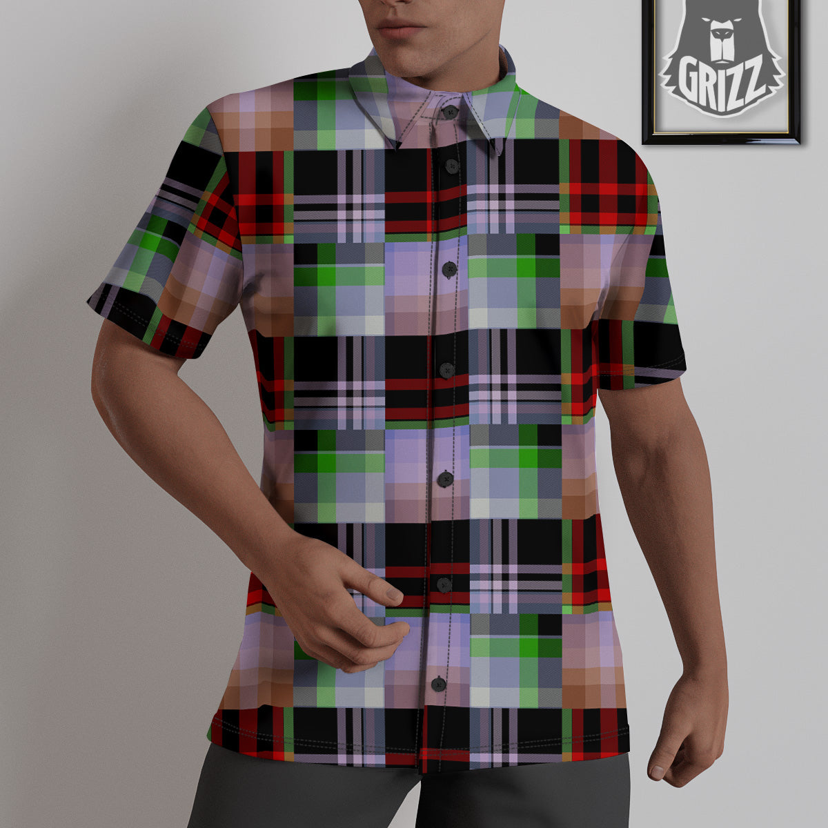 Patchwork Plaid Madras Print Pattern Untucked Shirts-grizzshop