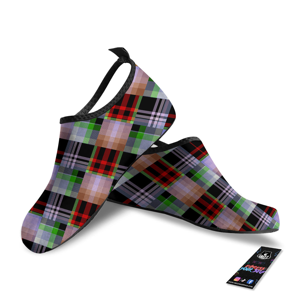 Patchwork Plaid Madras Print Pattern Water Shoes-grizzshop